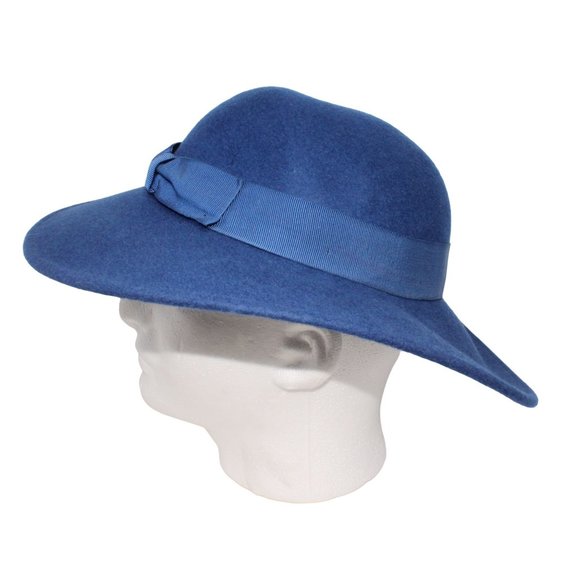 Nordstrom Fedora Hat Blue 100% Wool One Size Wide Brim Boho Festival Classic - Picture 4 of 7